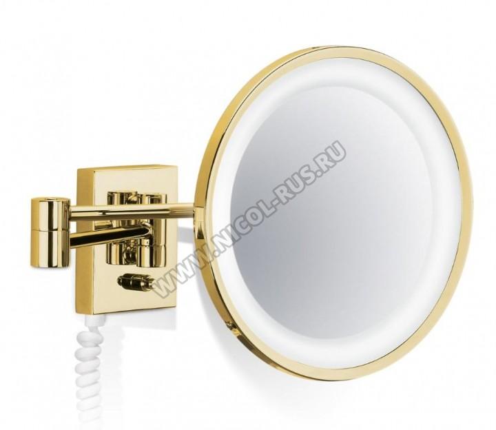Косметическое зеркало для макияжа золотое Gold настенное с подсветкой и увеличением 1х3